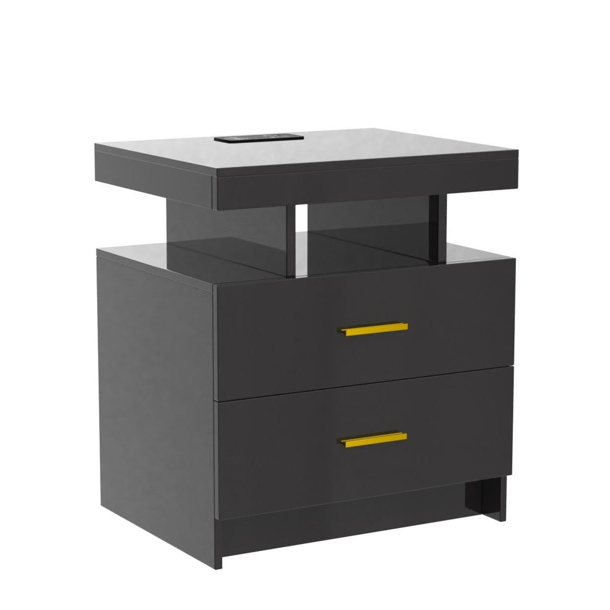 Black LED Nightstand with USB Type-C Charging A3688