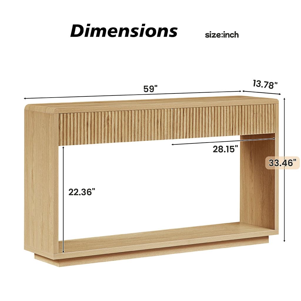 59" Oak Console Table with 2 Drawers and Open Shelf P227