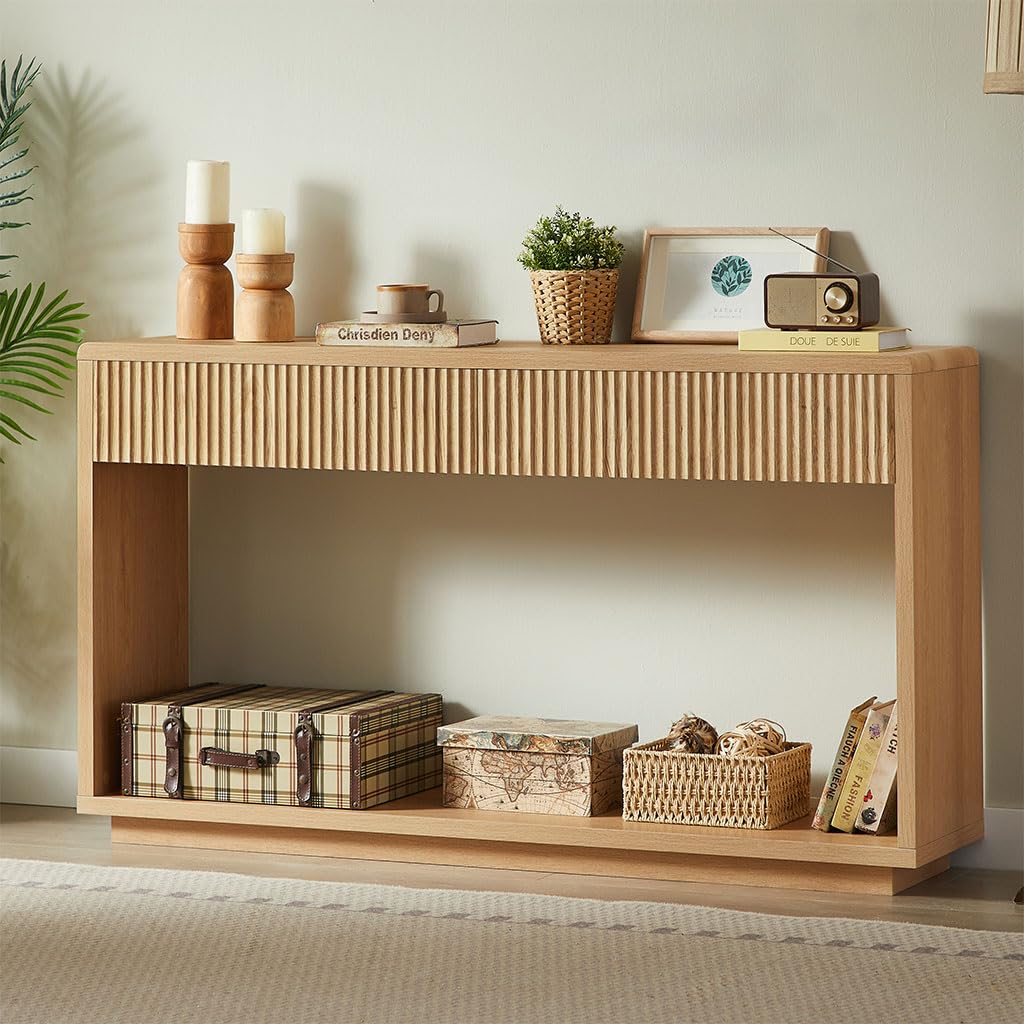 59" Oak Console Table with 2 Drawers and Open Shelf P227