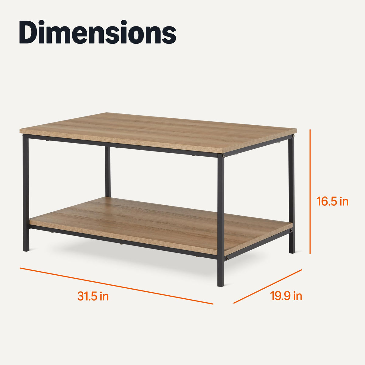 Rectangular Wooden Coffee Table with Bottom Shelf W3949