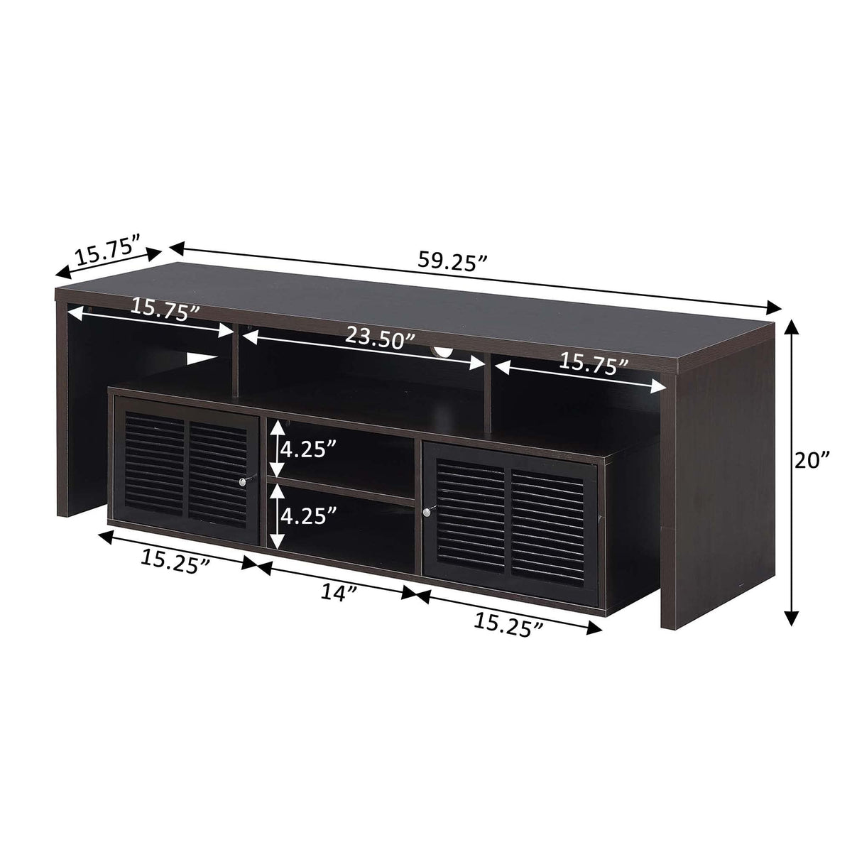 65 inch Espresso TV Stand with Storage Cabinets and Shelves Z49041