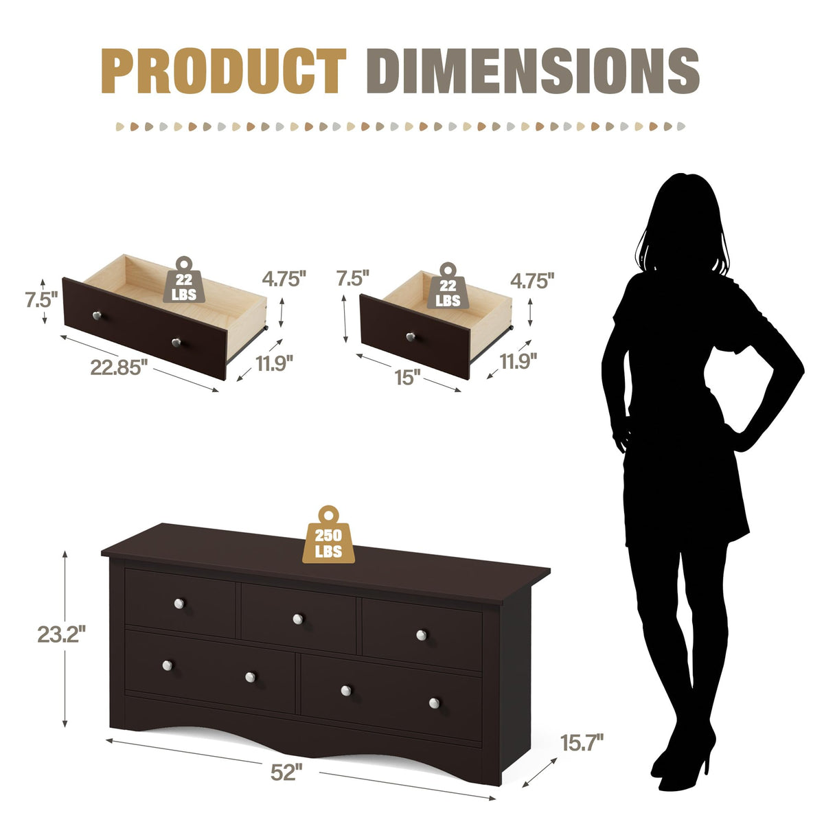 Brown 5 Drawer Dresser Z22462