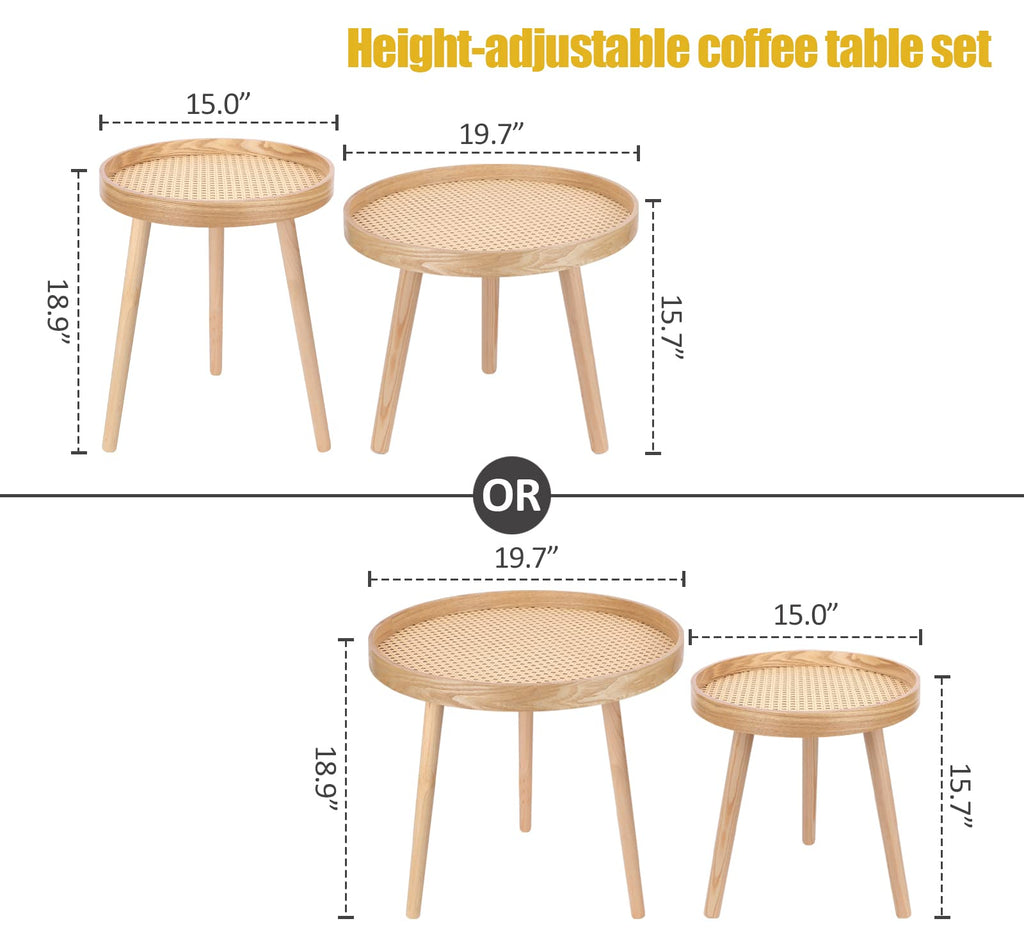 Round Coffee Table Set of 2 Natural Rattan I563