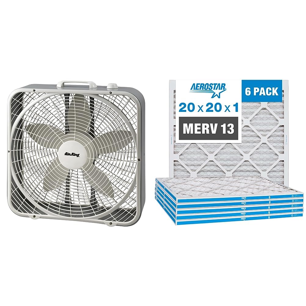20-Inch 3-Speed Box Fan & 20x20x1 MERV 13 Pleated Air Filter 6 Pack P1216