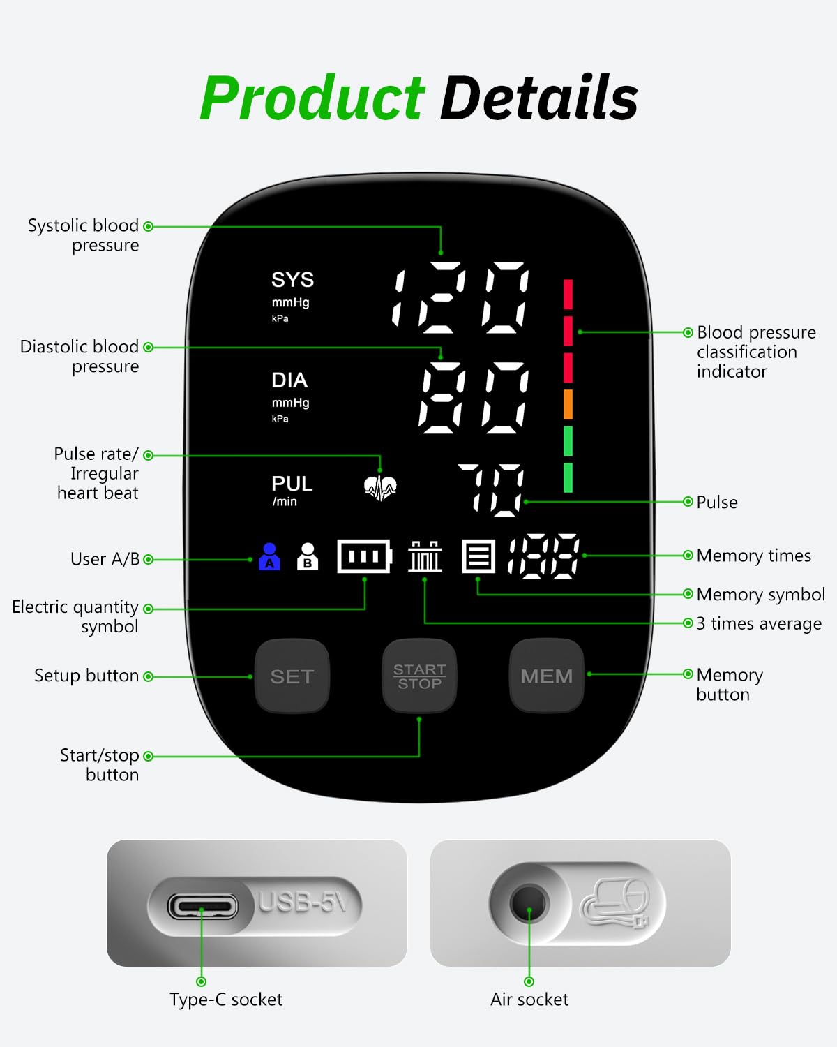 Blood Pressure Monitor Upper Arm Large Cuff Digital BP Machine D708392