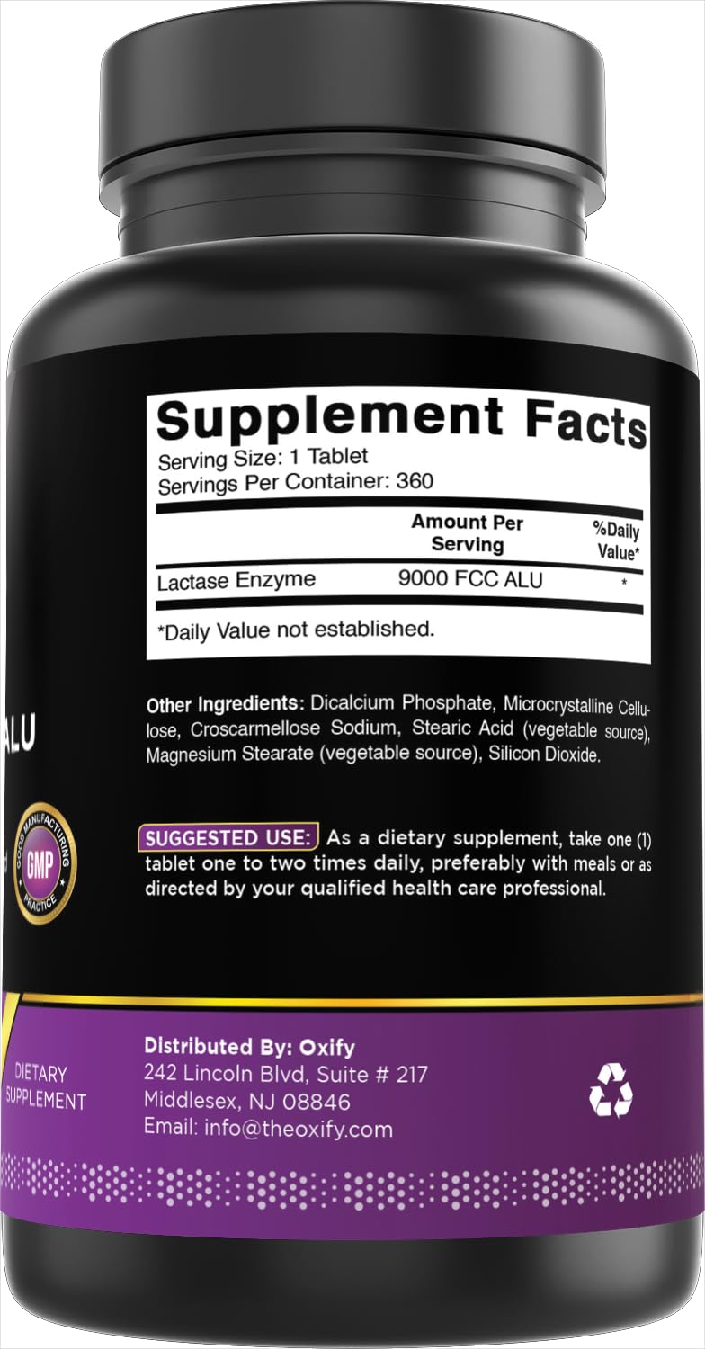 Lactase Enzyme 9000 FCC 360 Tablets Gluten-Free Non-GMO U9448