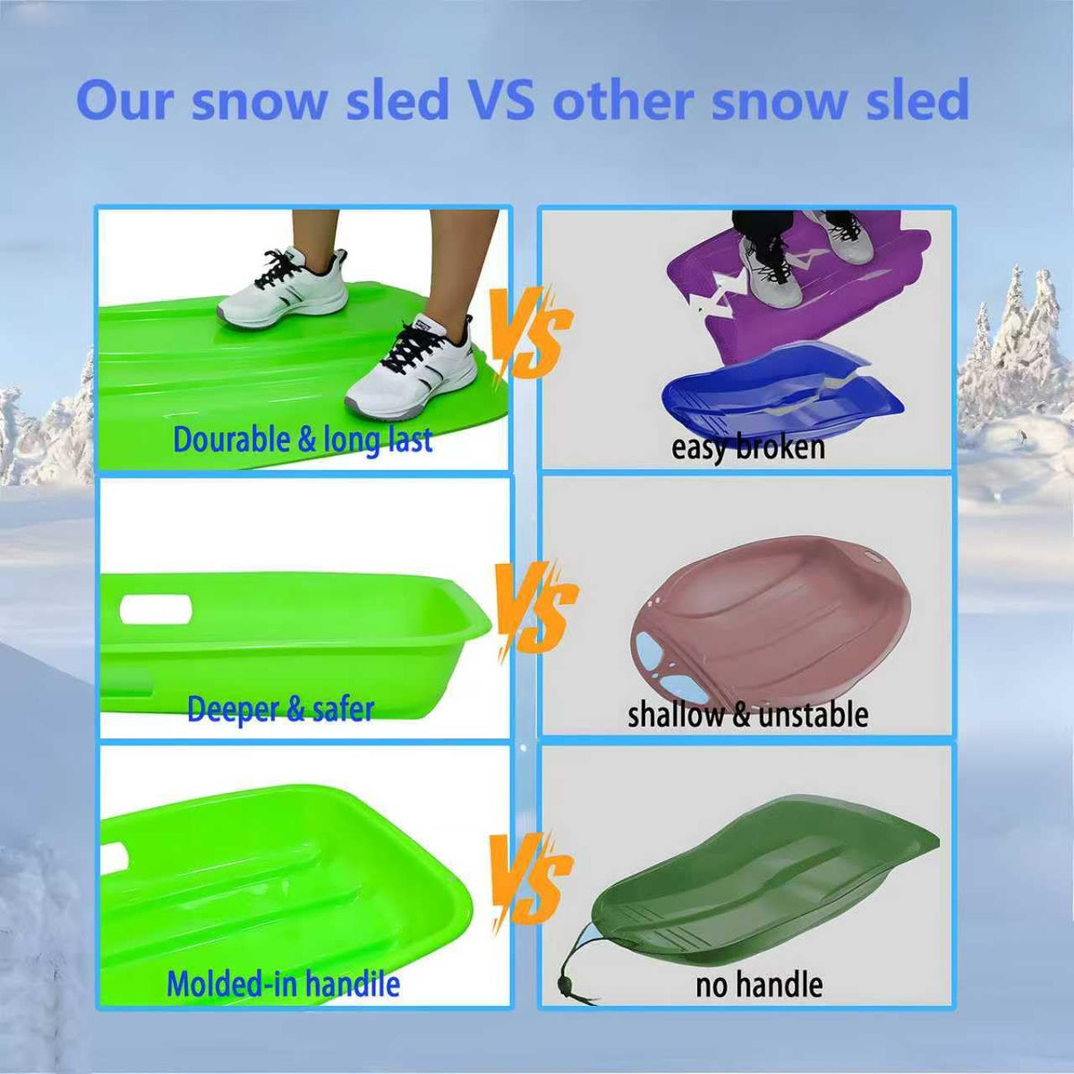35 Inch 2-Person Plastic Snow Sled with Pull Rope J4143