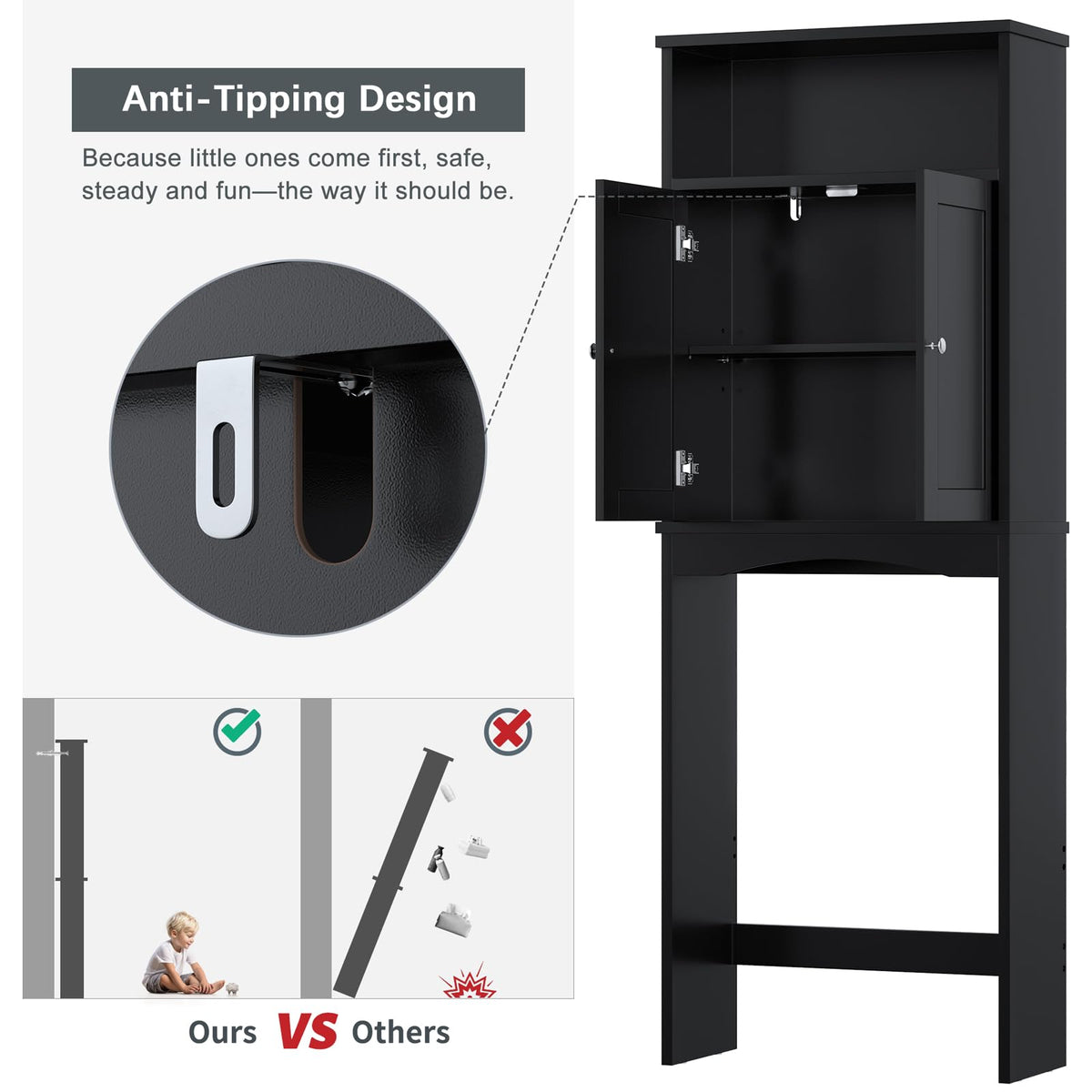 Black Over The Toilet Storage Cabinet U428