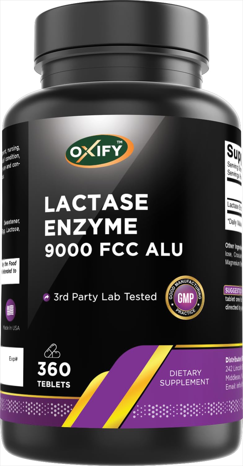 Lactase Enzyme 9000 FCC 360 Tablets Gluten-Free Non-GMO U9448