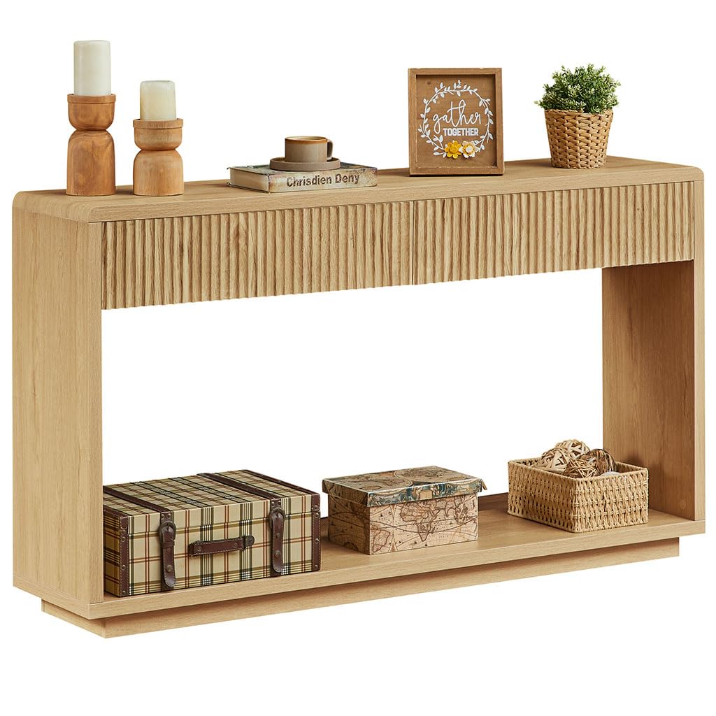 59" Oak Console Table with 2 Drawers and Open Shelf P227