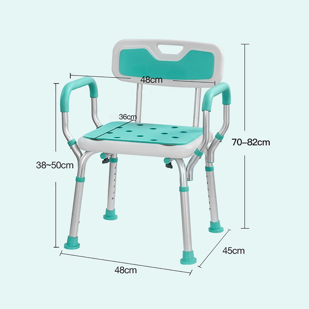 Heavy Duty White Shower Chair with Arms Back Adjustable F572