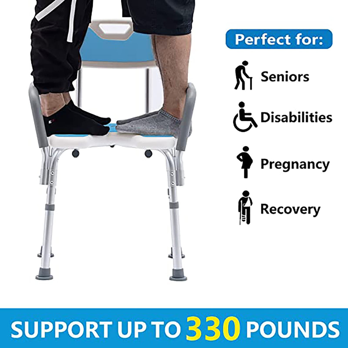 Heavy Duty White Shower Chair with Arms Back Adjustable F572