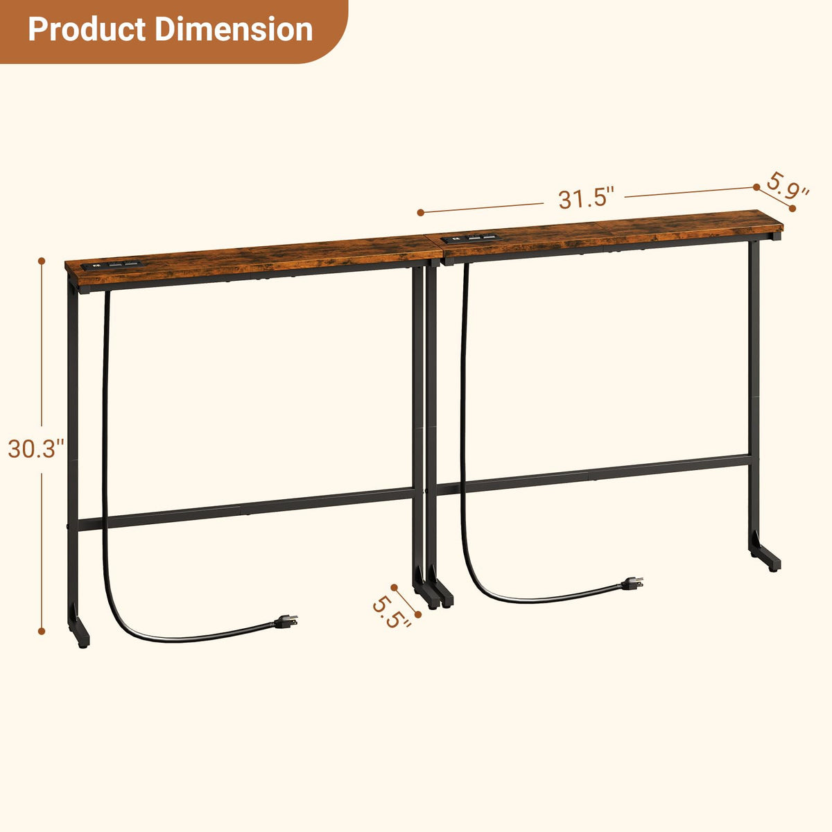 63 Inch Narrow Console Table with 2 Power Outlets O98606