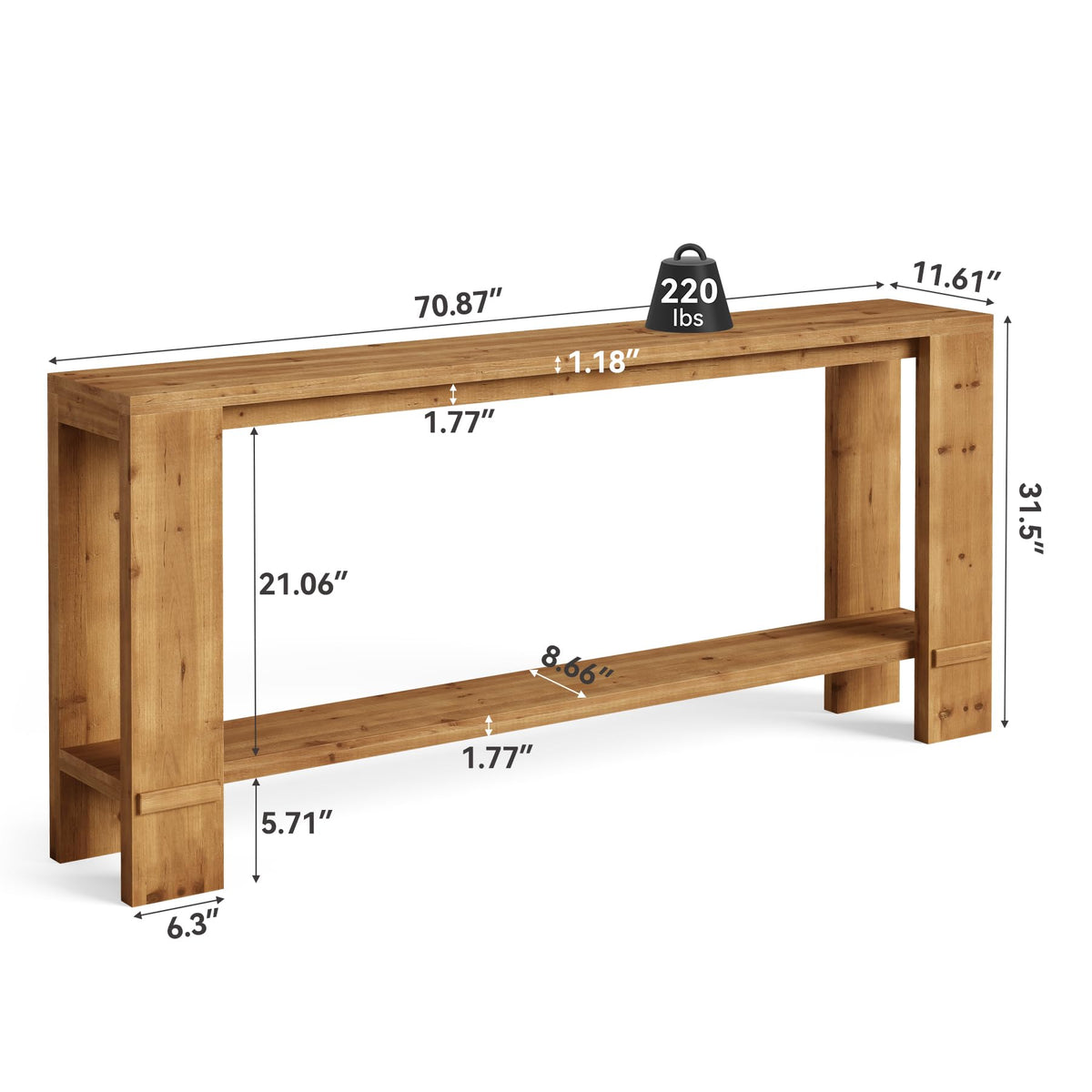 71" Solid Wood Console Table with Storage Y2922