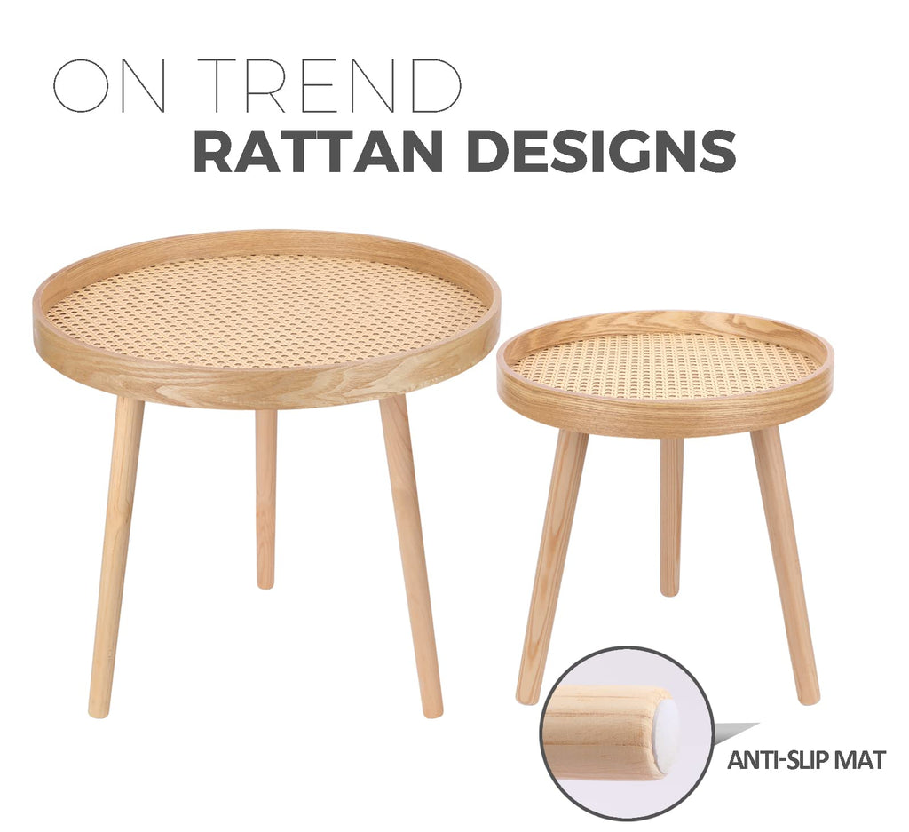 Round Coffee Table Set of 2 Natural Rattan I563