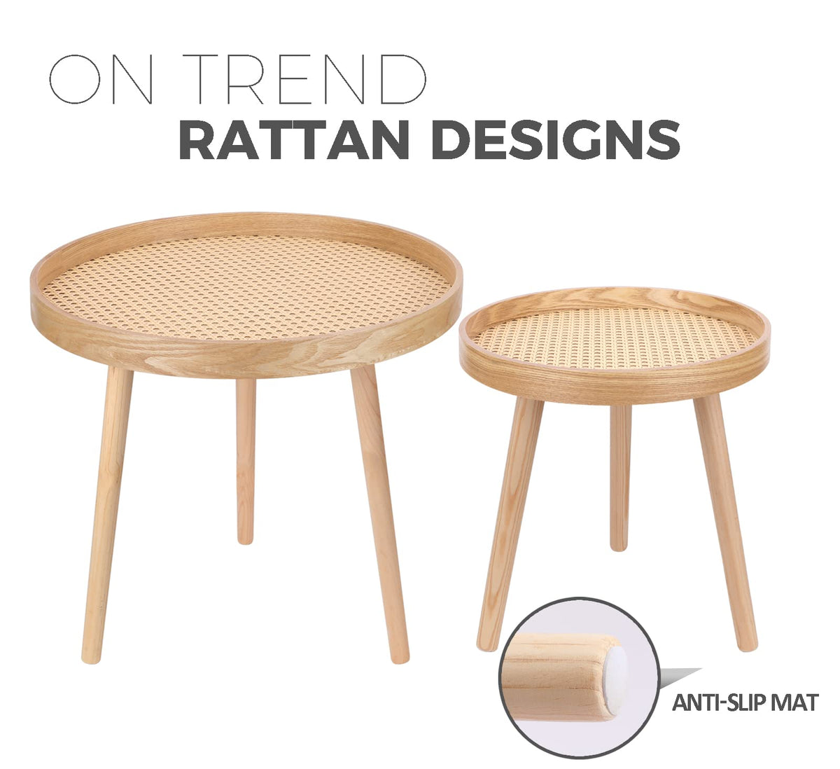 Round Coffee Table Set of 2 Natural Rattan I563