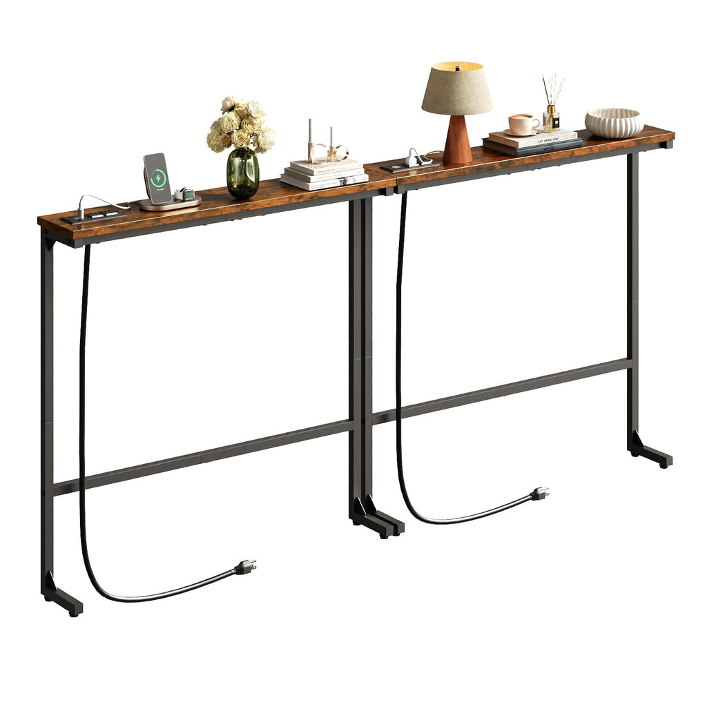 63 Inch Narrow Console Table with 2 Power Outlets O98606