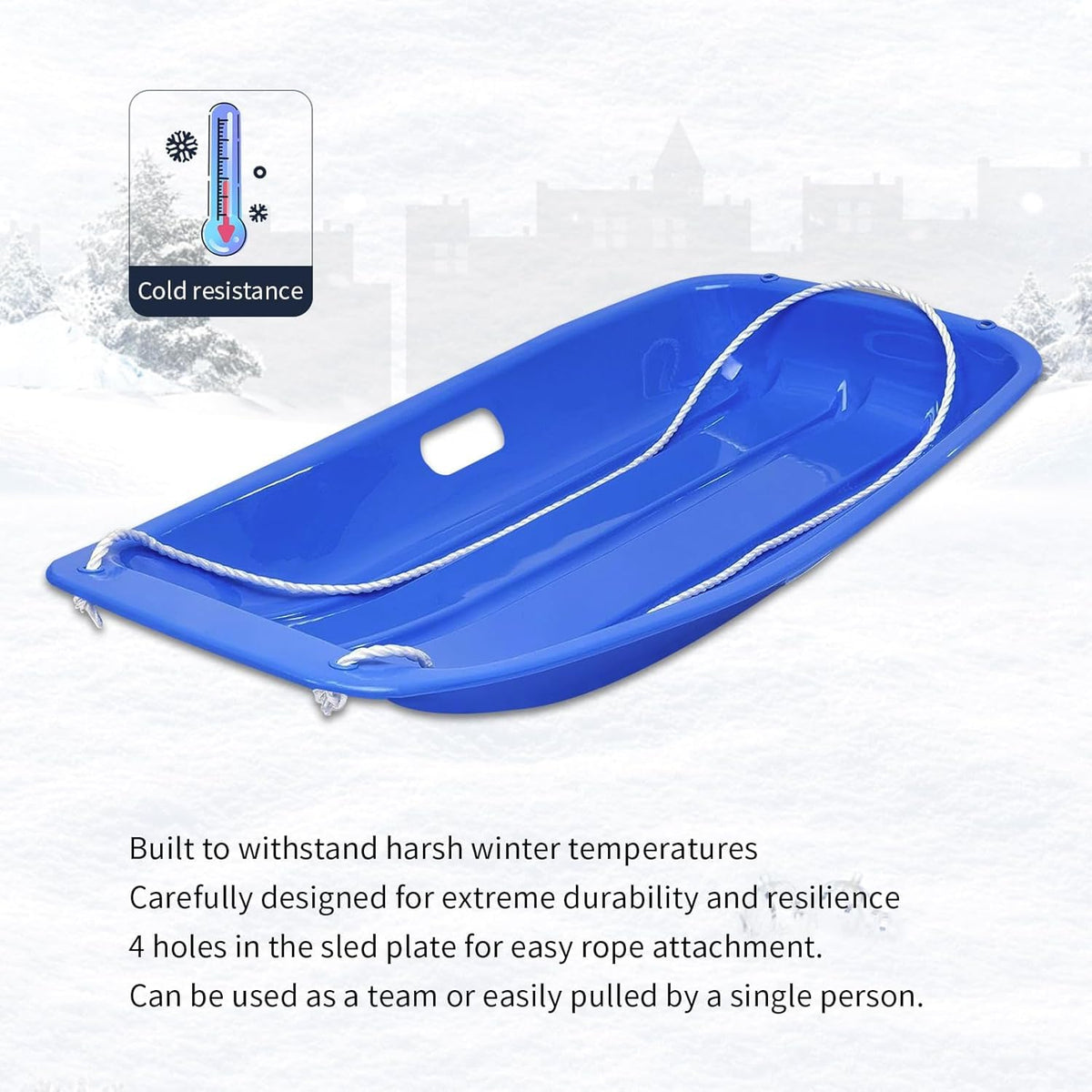 35 Inch 2-Person Plastic Snow Sled with Pull Rope J4143