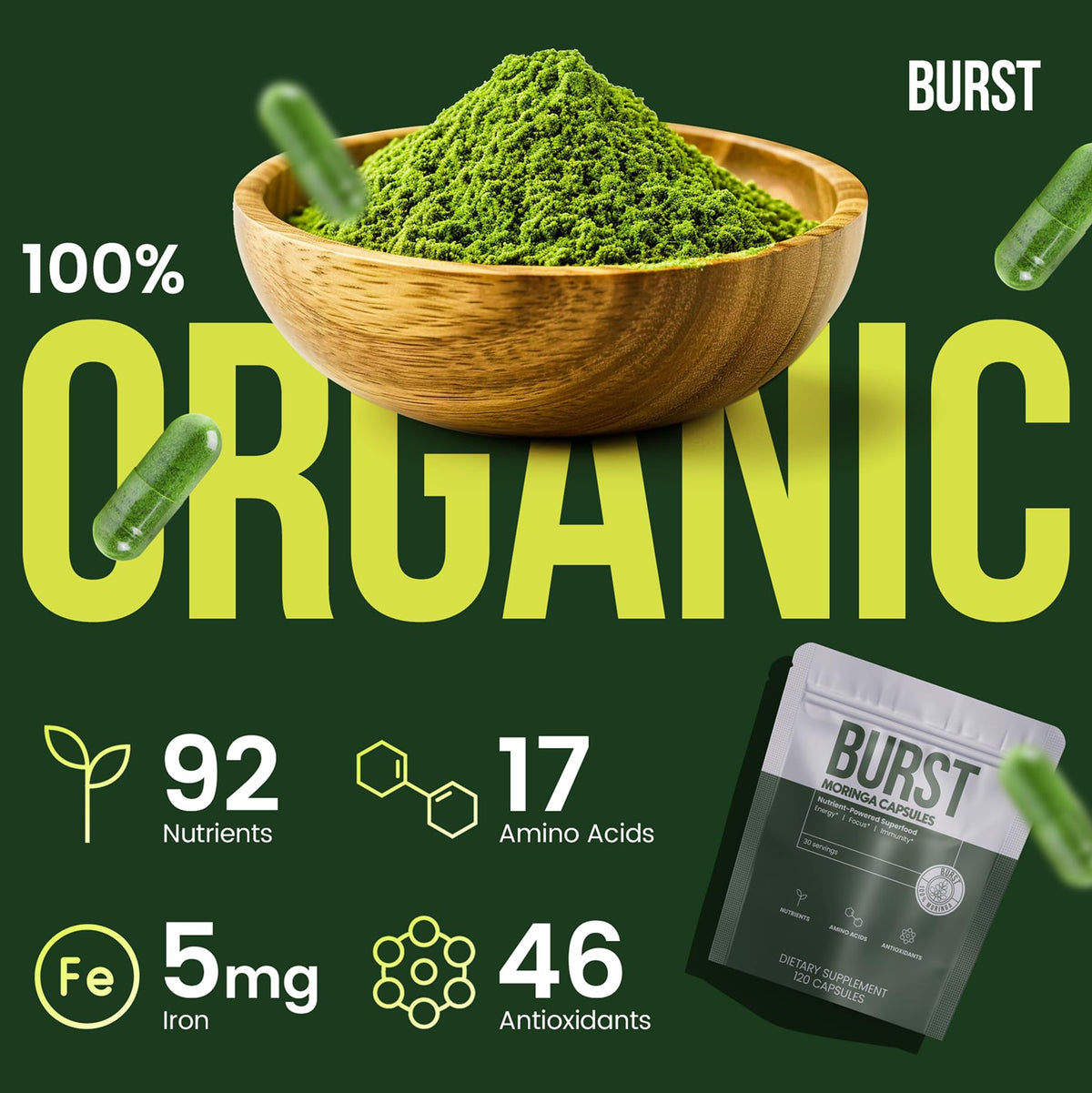 Organic Moringa Leaf Capsules 120 Ct I74754