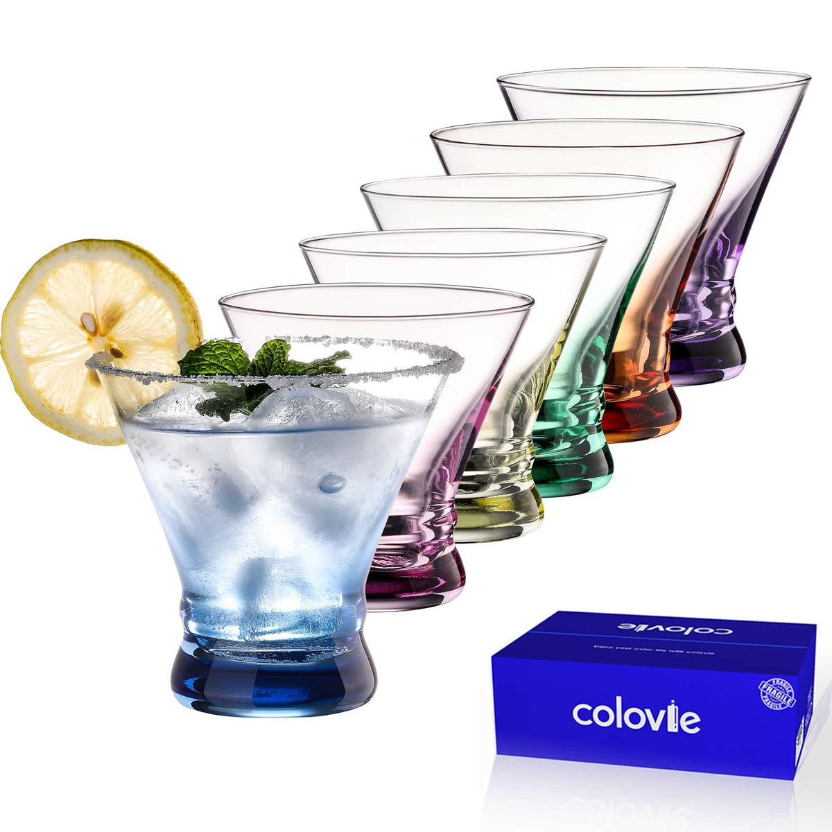 Colored Stemless Martini Glasses Set of 6 X93499
