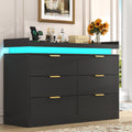 Black 6 Drawer Wood Dresser with LED Lights and Power Outlet K7588