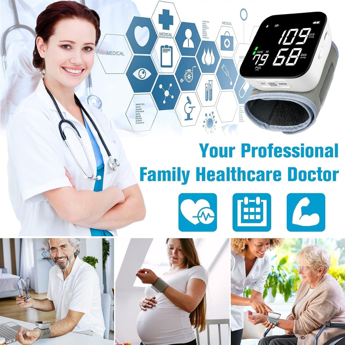 Wrist Blood Pressure Monitor with 90X2 Readings Memory G7141