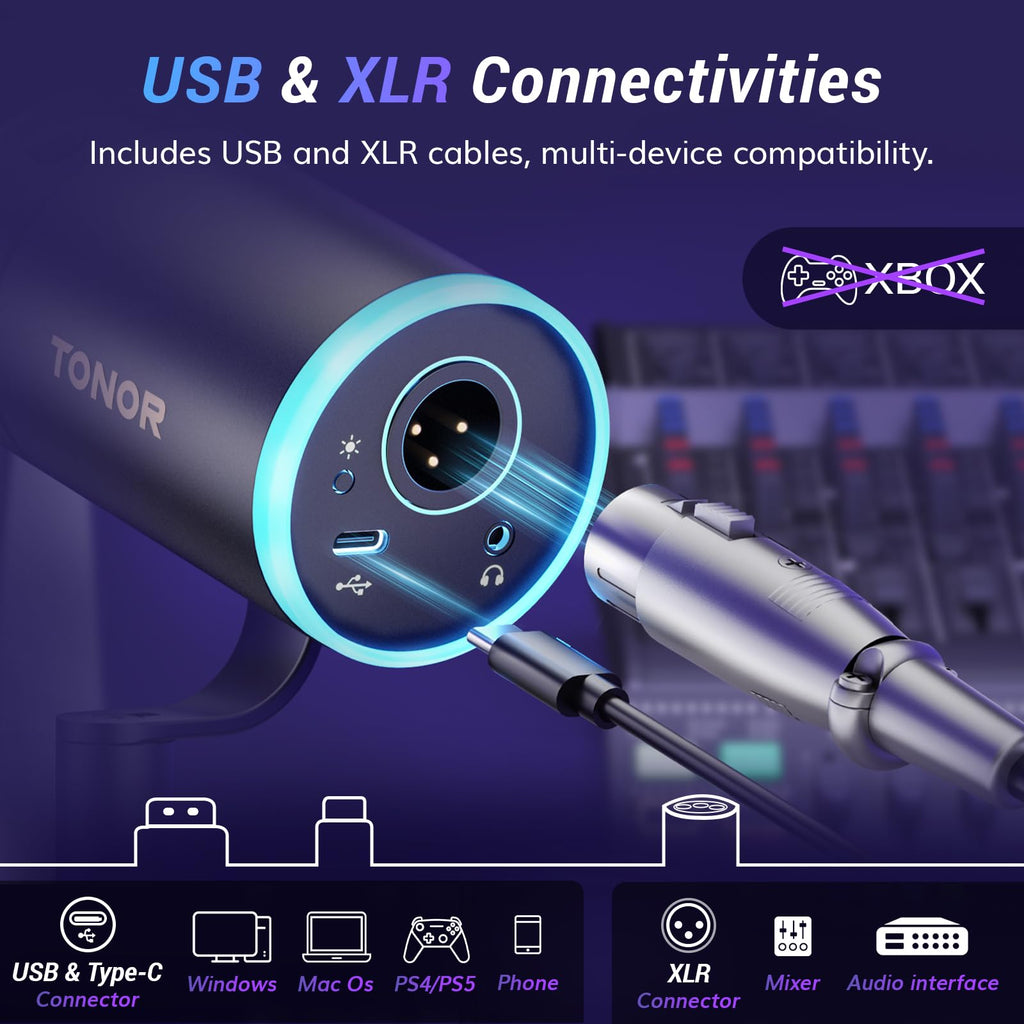 Black XLR USB Dynamic Podcast Microphone with Boom Arm I627