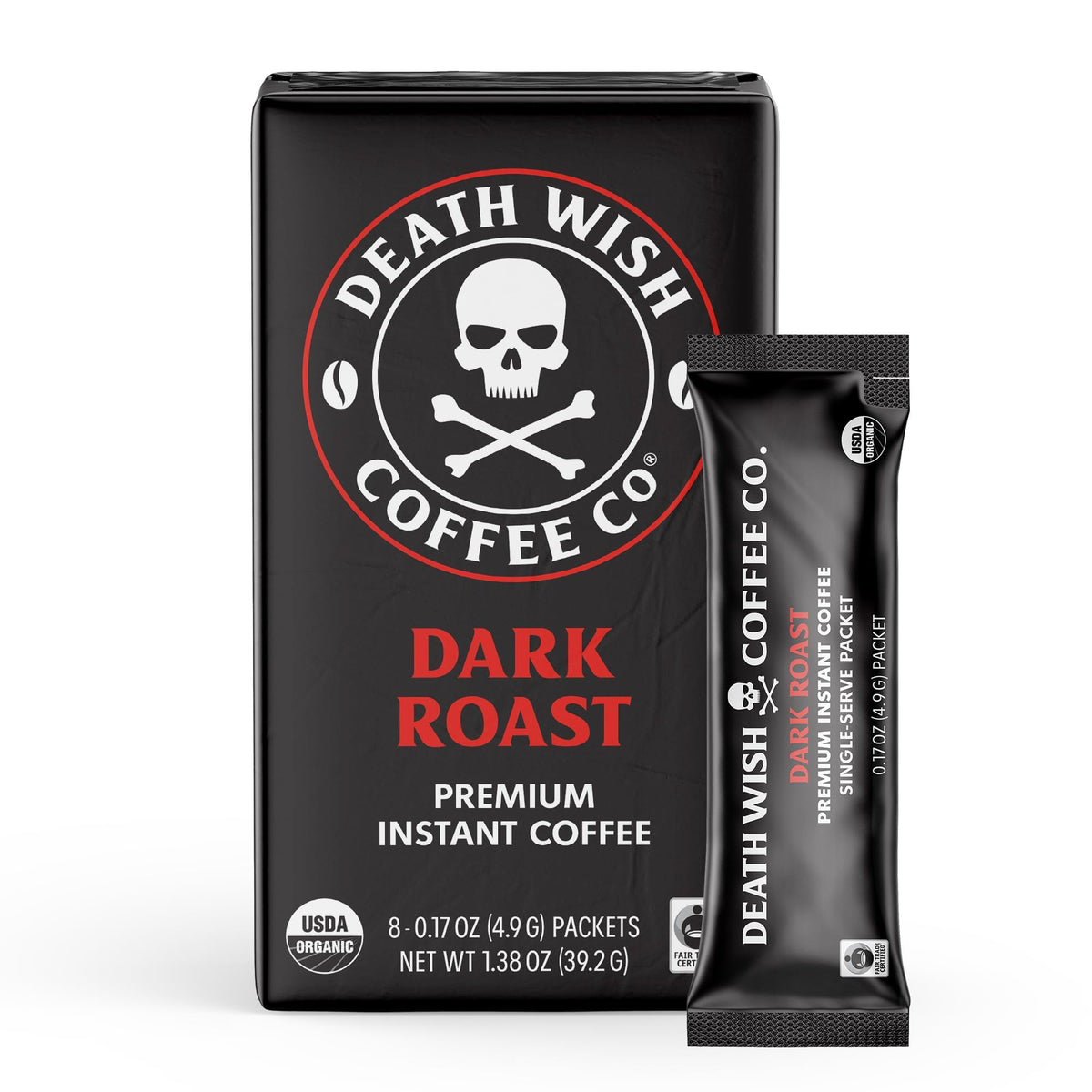 Instant Dark Roast Coffee Packets, 8 Count K89814