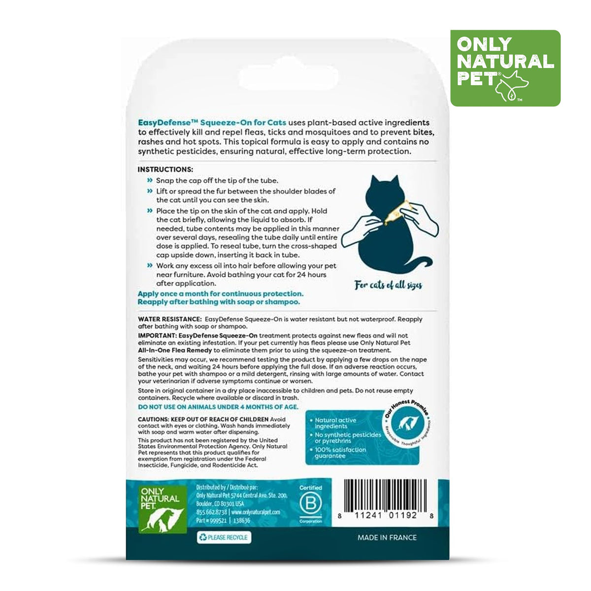 Natural Flea and Tick Prevention for Cats Squeeze-On Drops X2825