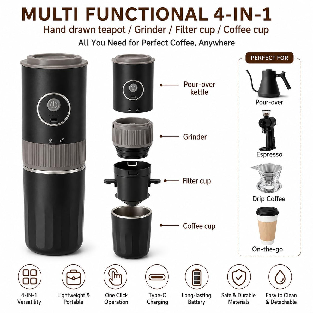 Portable Electric Coffee Grinder and Brewing Kit K16064