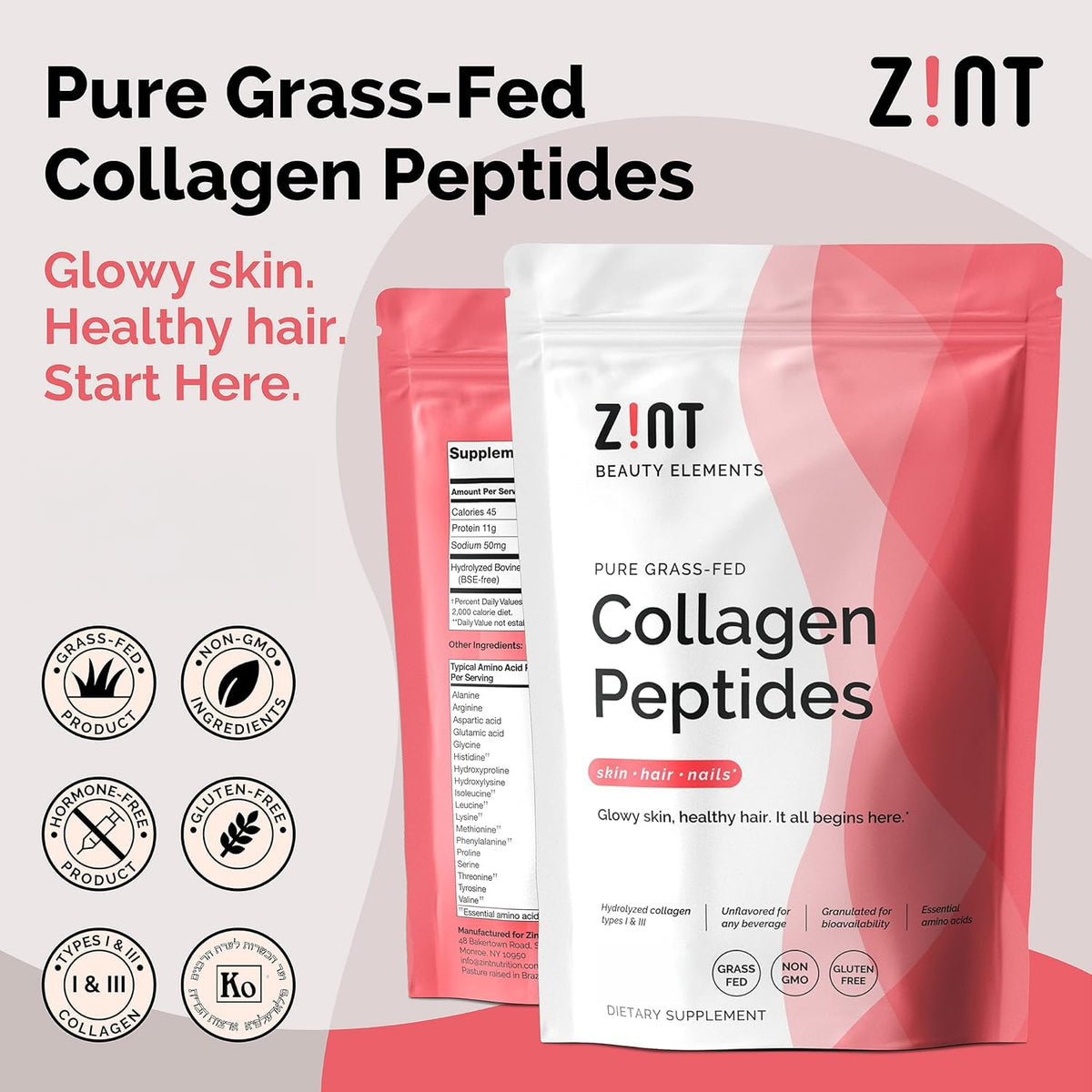 Collagen Peptides Powder 32 oz Grass-Fed Hydrolyzed Type I & III Unflavored W87916