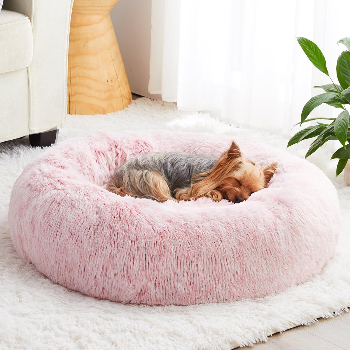 Pink Round Calming Dog Bed J791