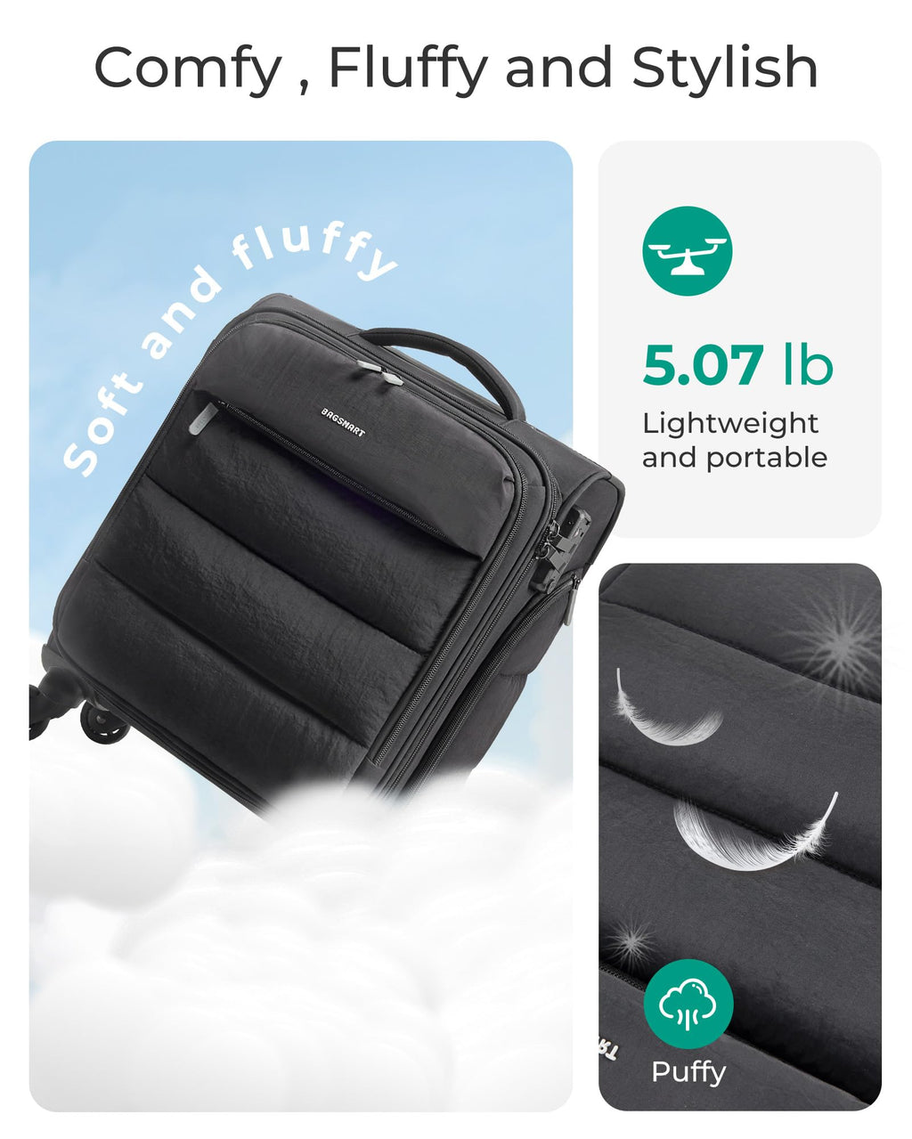 Black Softside Underseat Suitcase with Wheels V79827