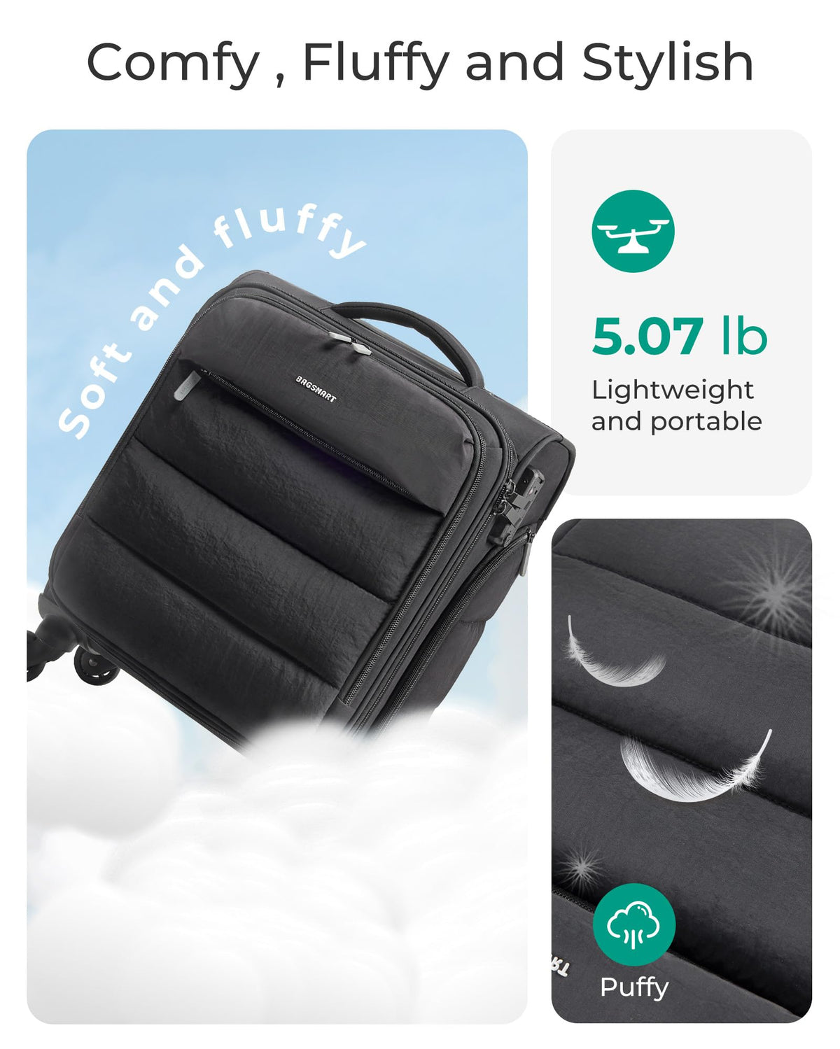 Black Softside Underseat Suitcase with Wheels V79827