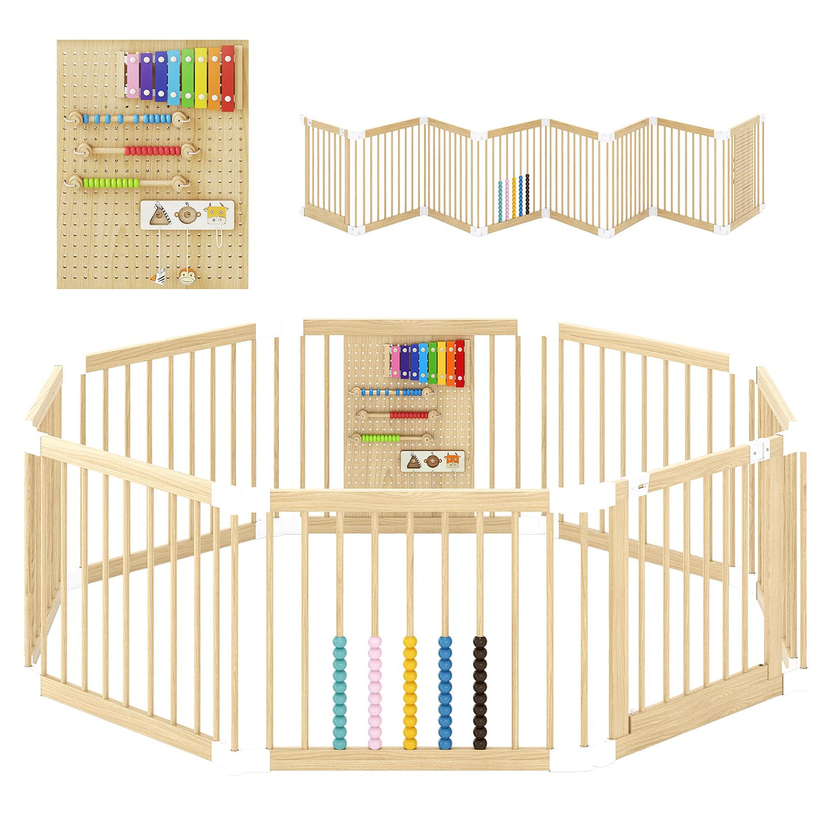 Foldable Wooden Baby Playpen with Locking Gate K40486