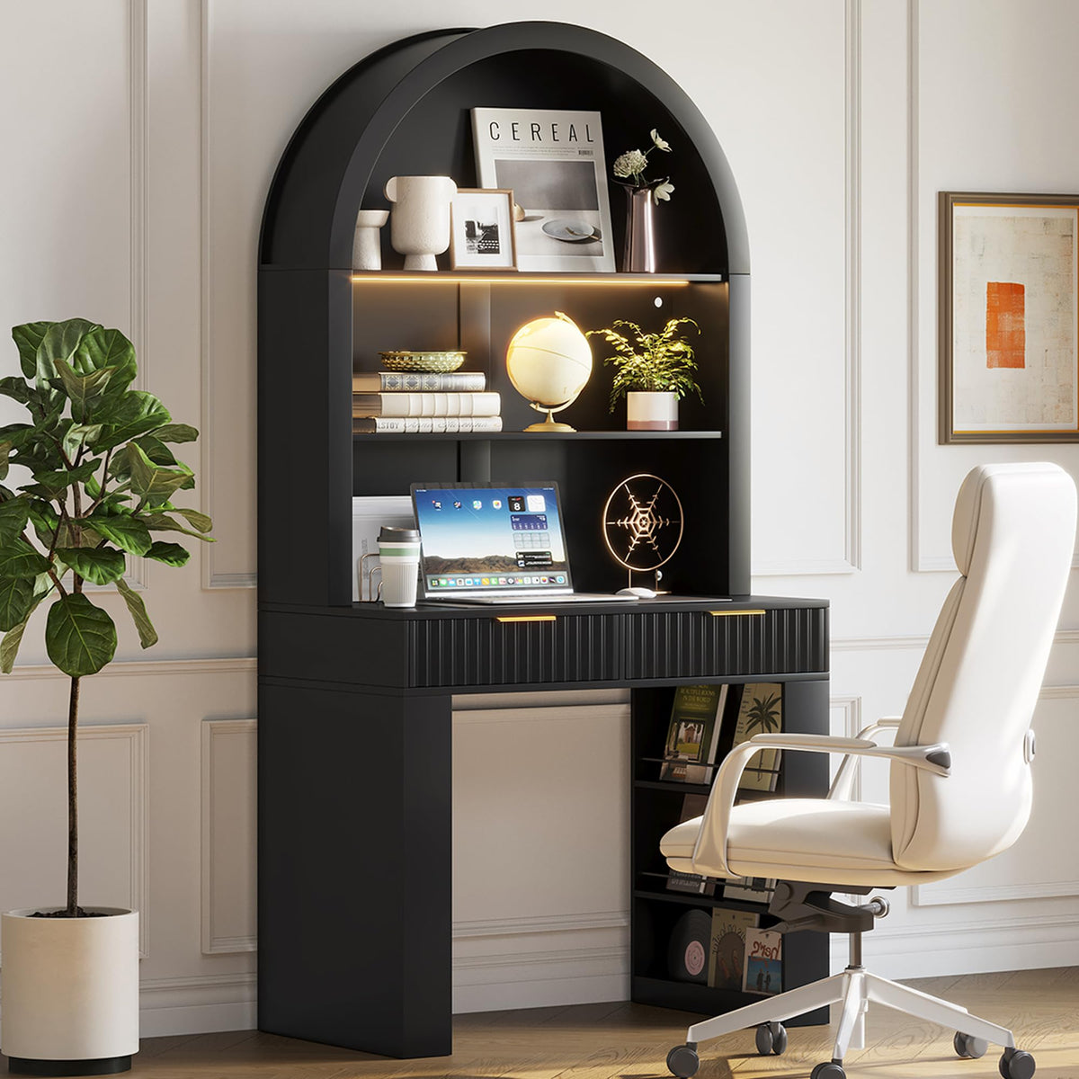 35.4" Arched Writing Desk with Hutch & Power Outlet N54391