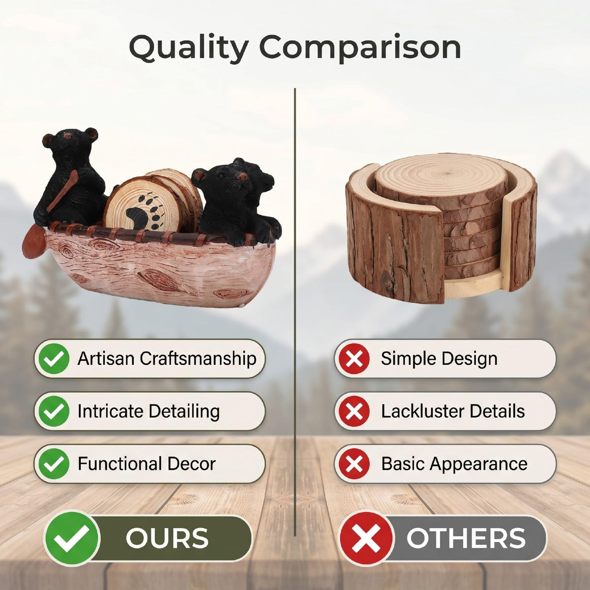 Black Bear Coaster Set with Canoe Holder C843