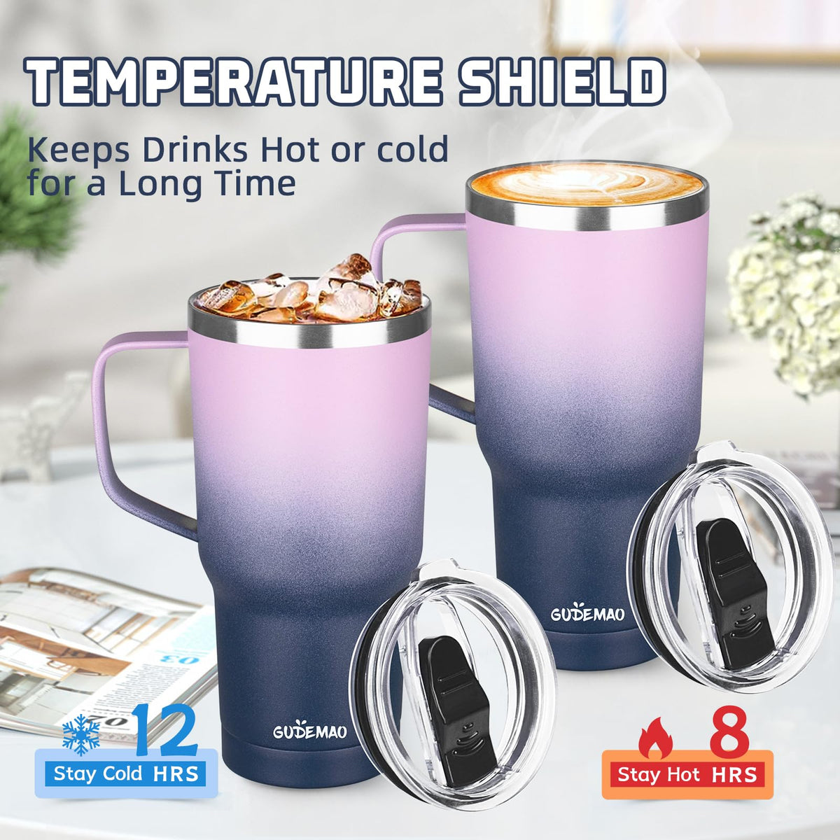 20 oz Insulated Stainless Steel Travel Mug with Handle Lid and Straw N7106