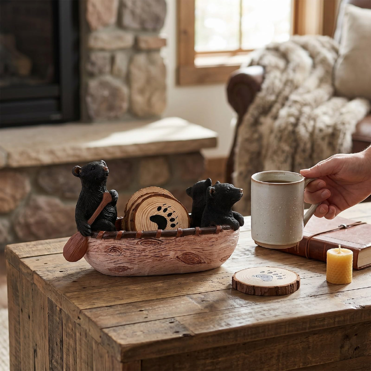 Black Bear Coaster Set with Canoe Holder C843