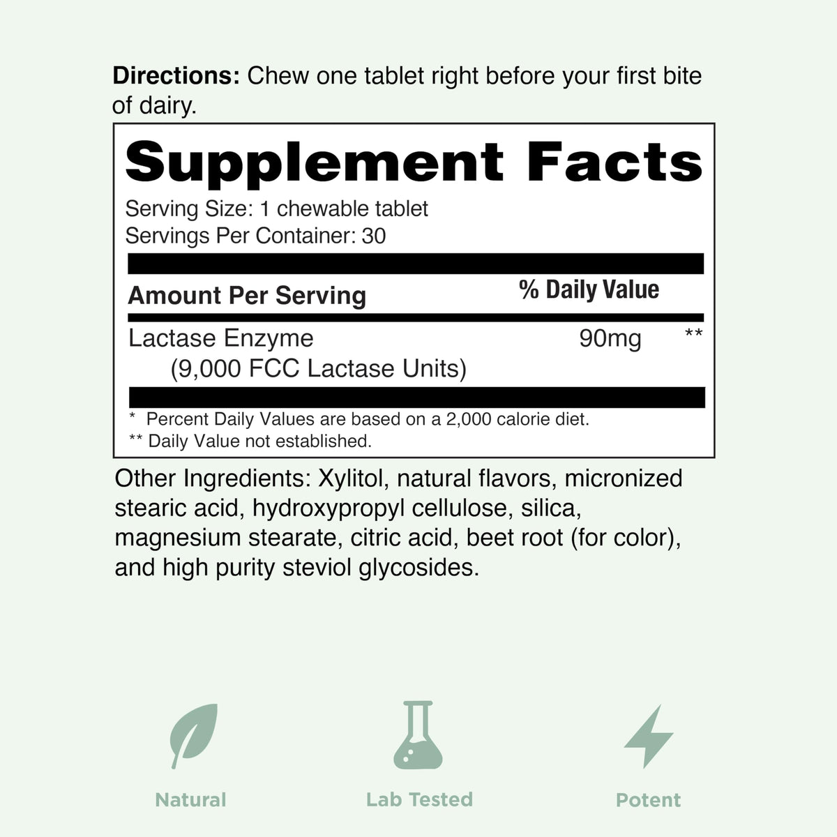 Strawberry Cream Flavor Lactase Enzyme 9000 FCC Chewables 30ct K190