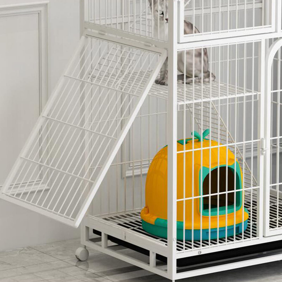 Large 3-Tier Metal Wire Cat Cage with Hammock and Casters V860673