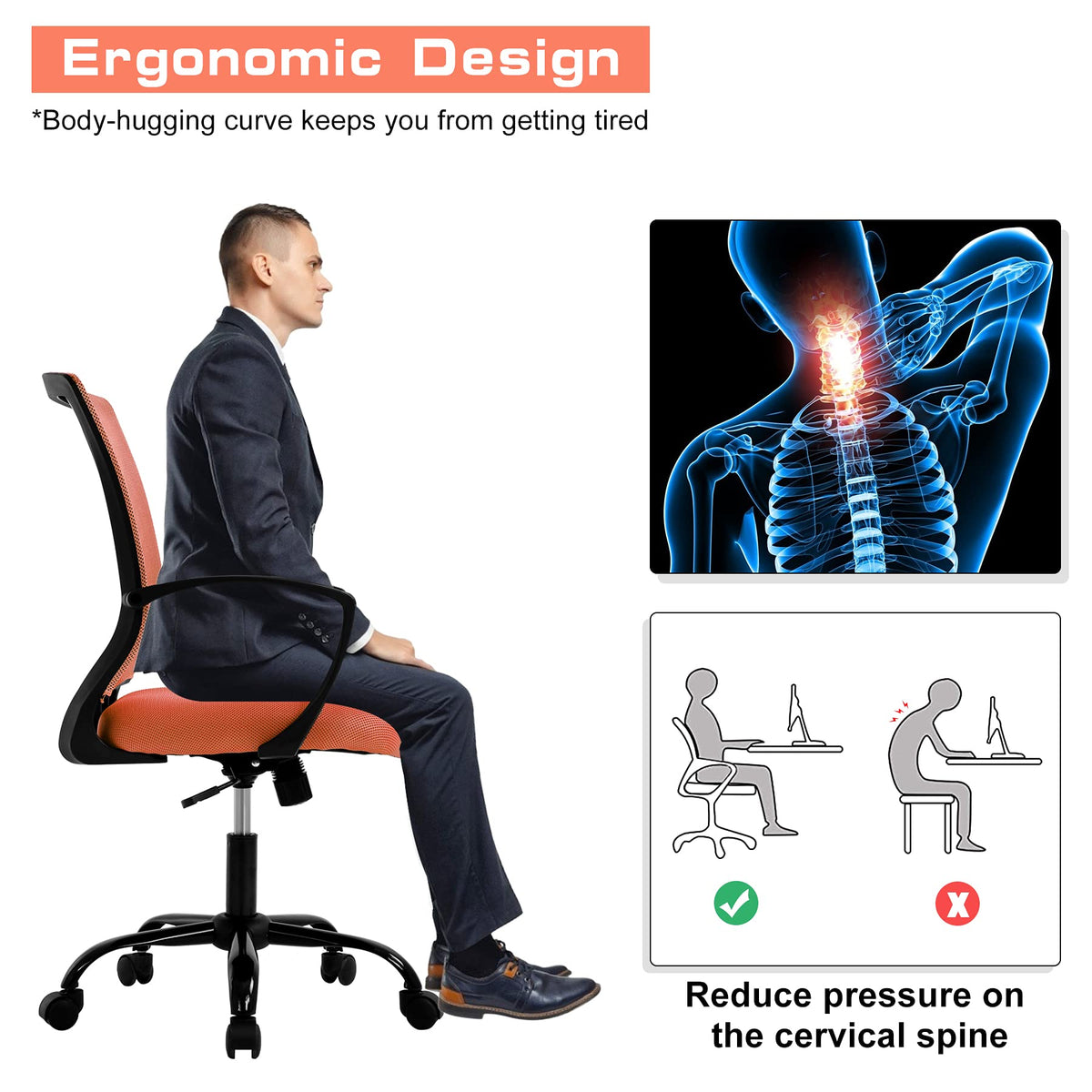 Orange Mesh Ergonomic Office Chair with Lumbar Support H71796