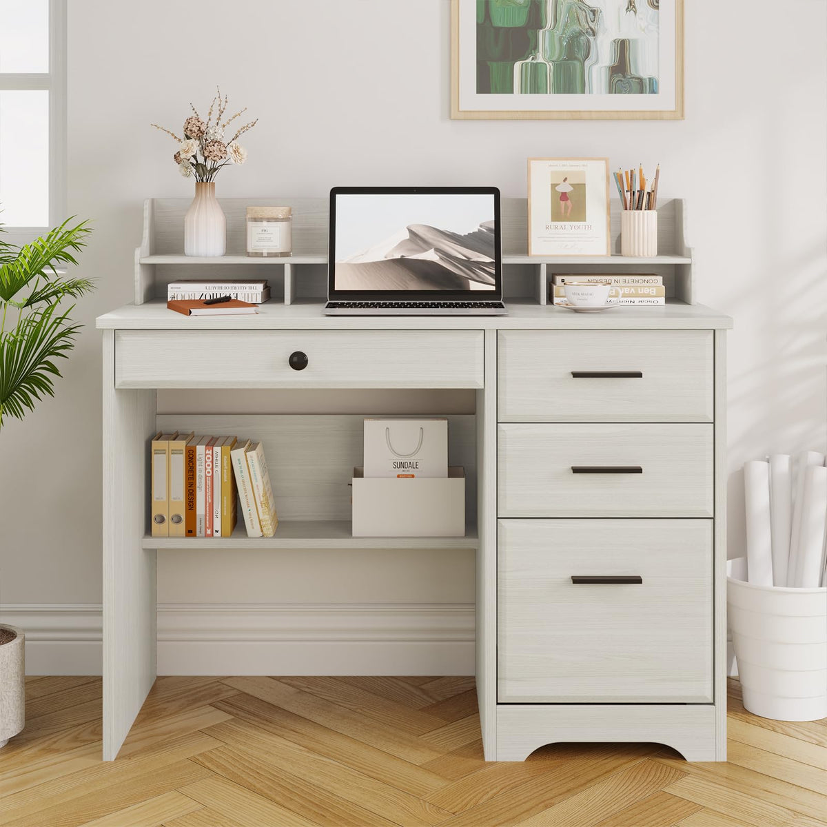 Small Wood Desk with Drawers and File Cabinet W295130