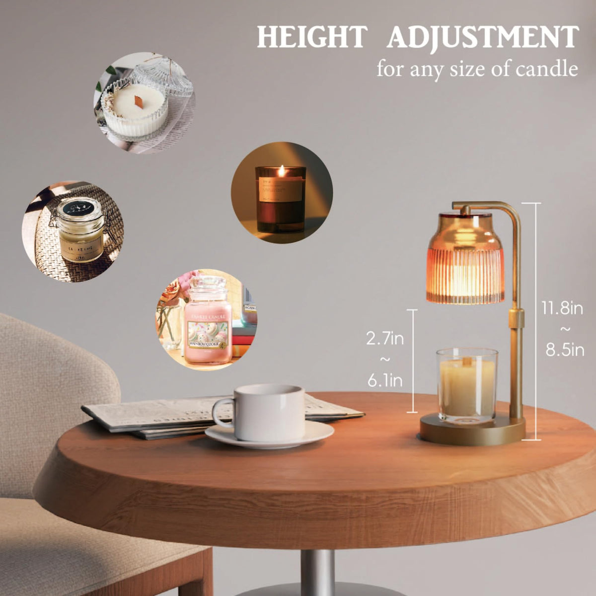 Candle Warmer Lamp with Timer Dimmer Adjustable Height S93828