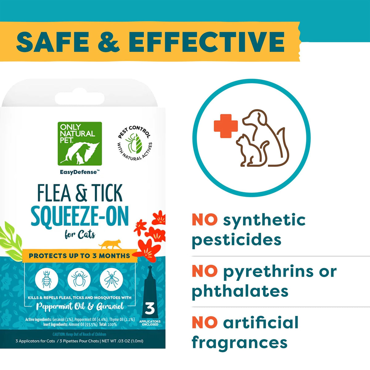 Natural Flea and Tick Prevention for Cats Squeeze-On Drops X2825