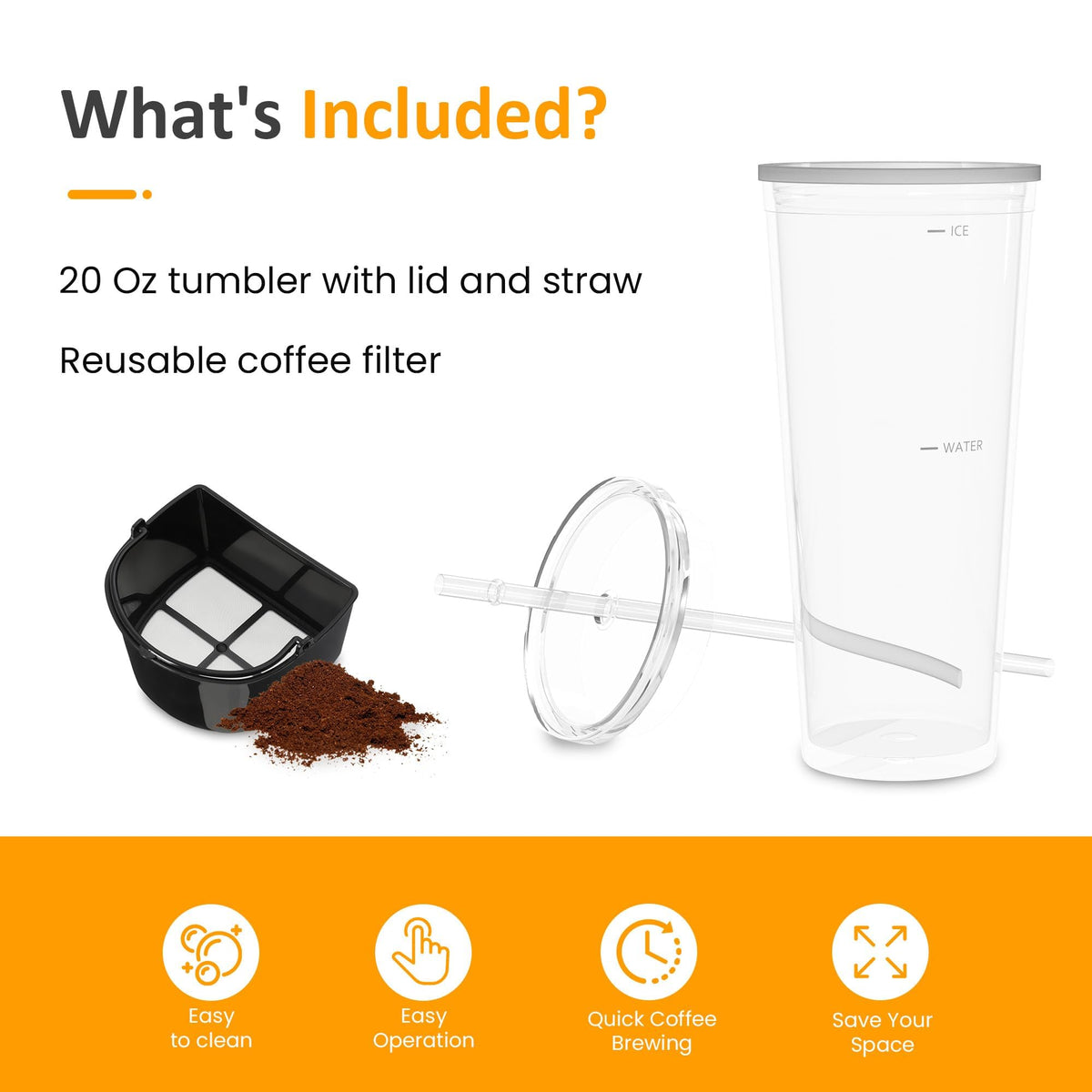 Cold Brew Coffee Maker with Reusable Filter and Insulated Pitcher, 20 Oz Black W75508