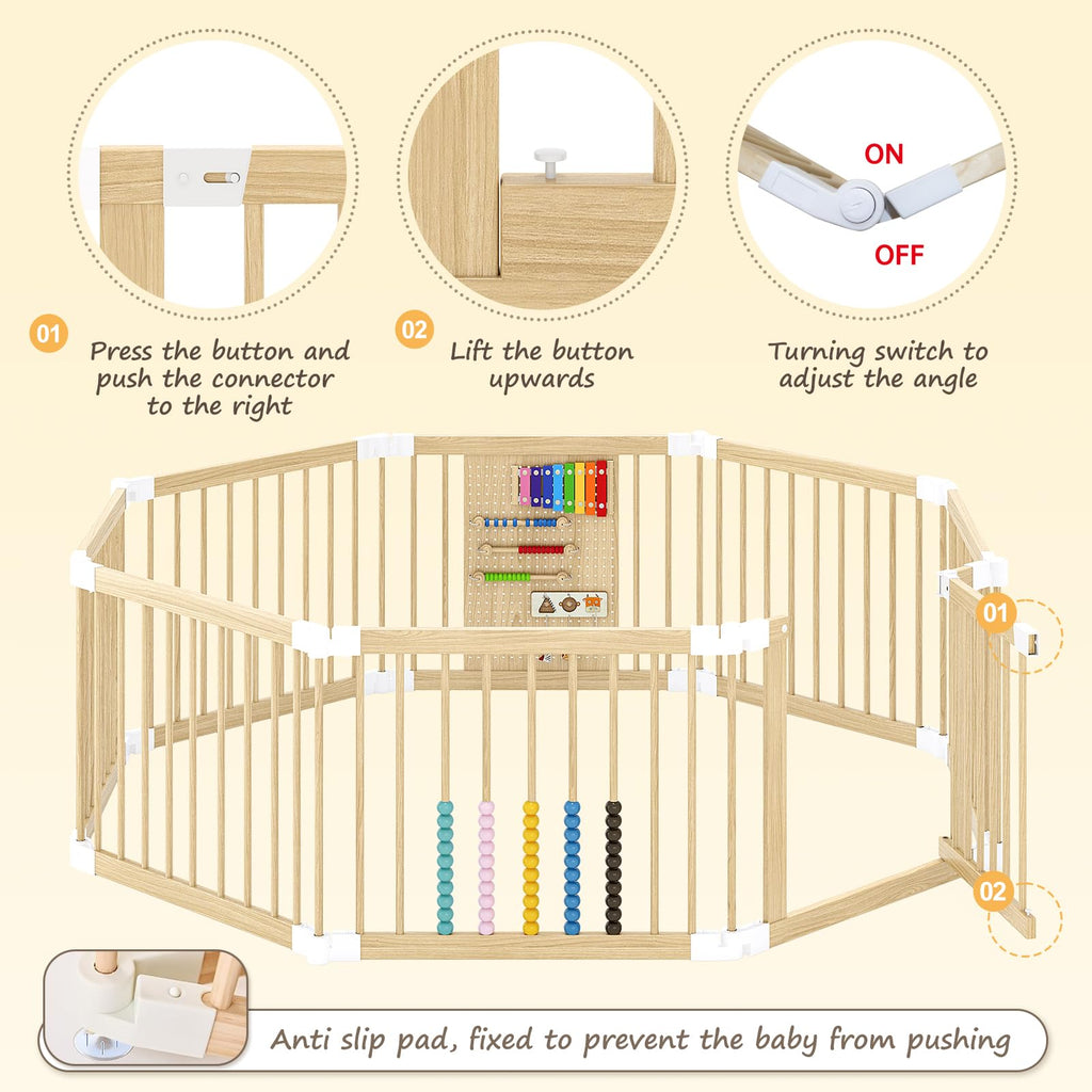 Foldable Wooden Baby Playpen with Locking Gate K40486