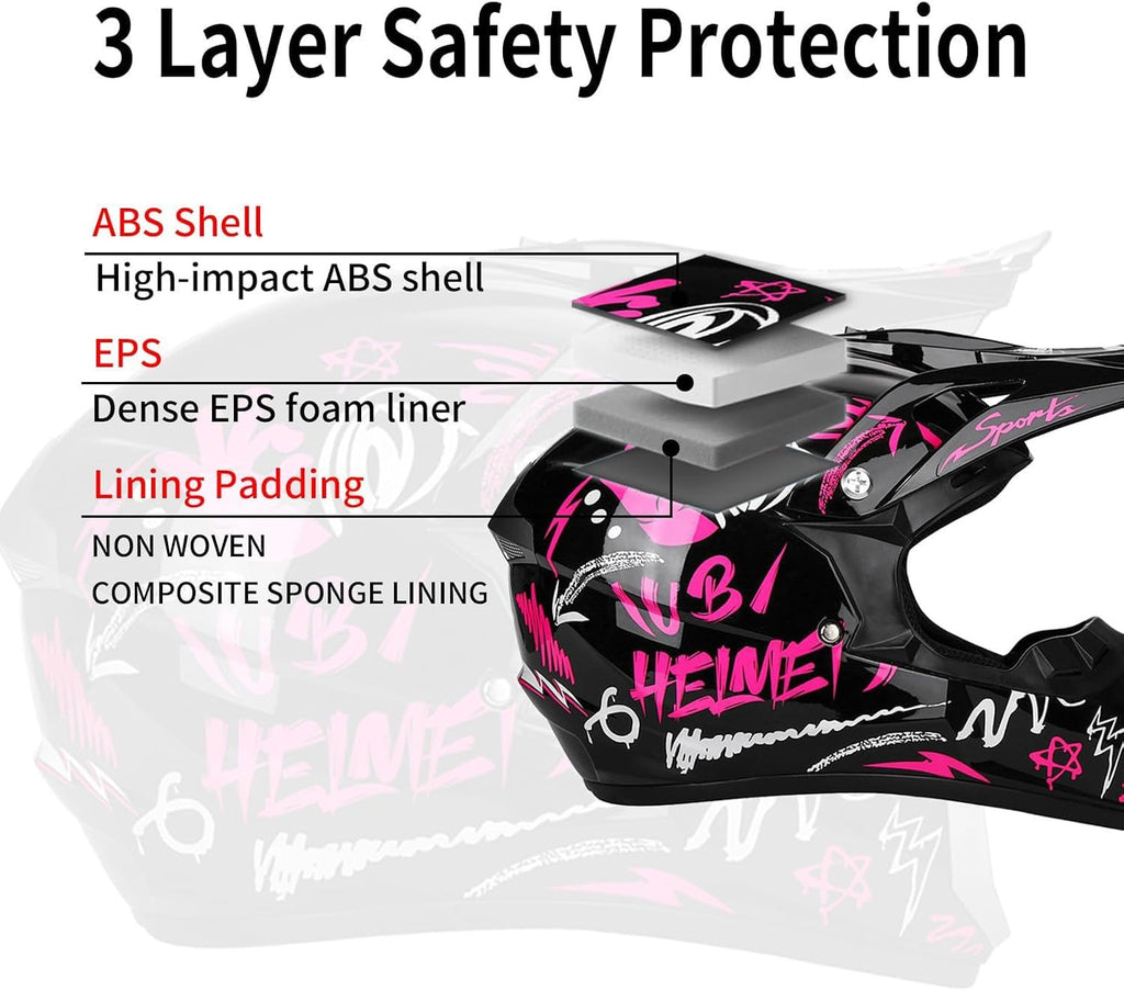 Youth Dirt Bike Helmet DOT Full Face Motocross 4-Piece Set H35463