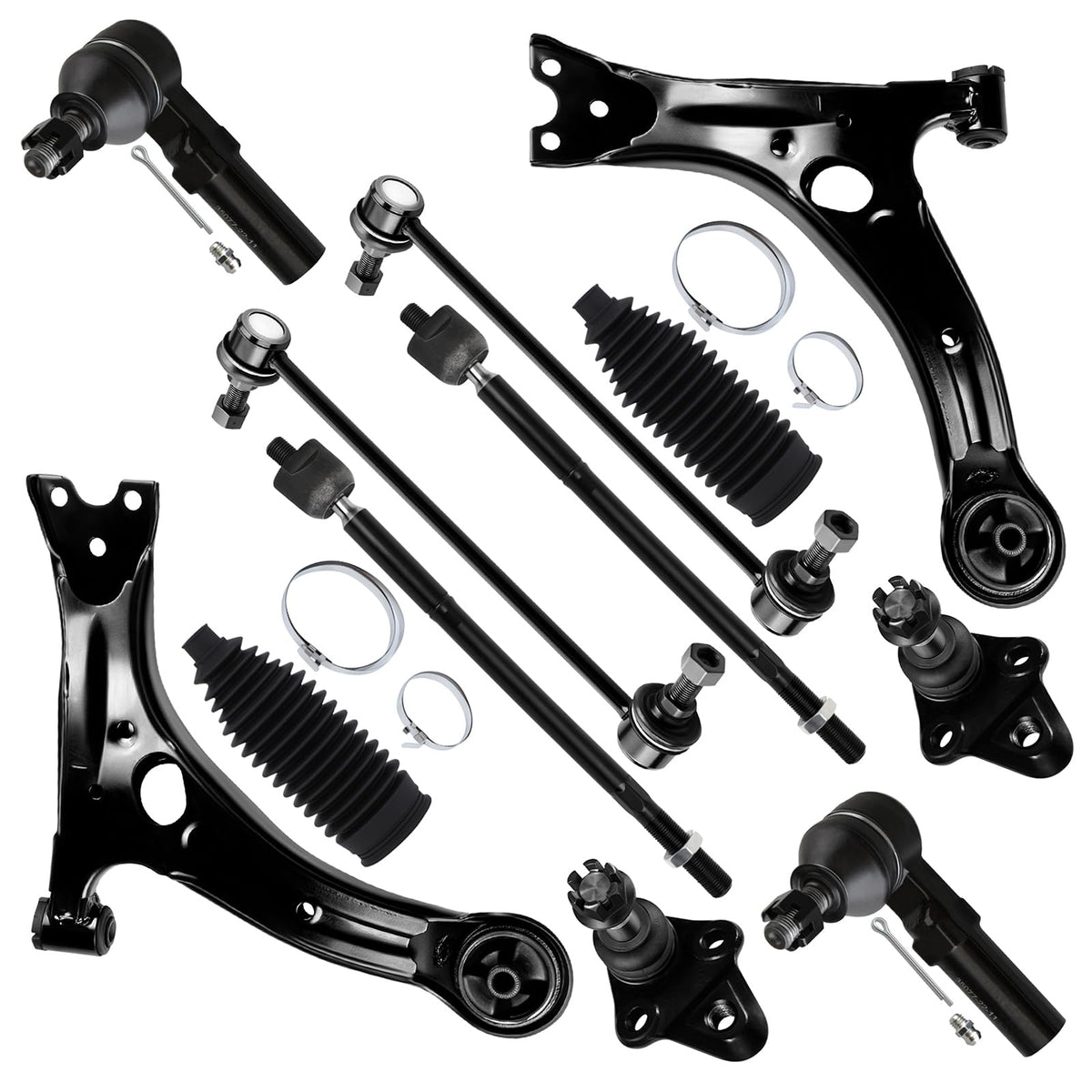 12pcs Front Suspension Kit Lower Control Arm Ball Joint Tie Rod End Sway Bar End Link D5601