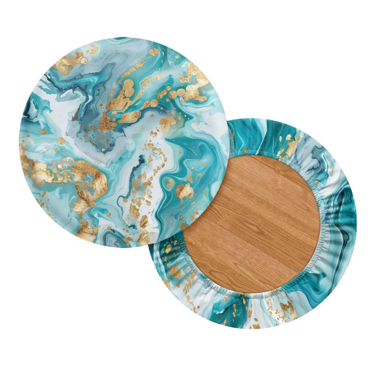 Teal Gold Marble 2 Pack Round Bar Stool Seat Cover Y58781